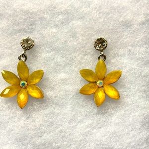Vintage earrings with yellow flower petals and center rhinestone